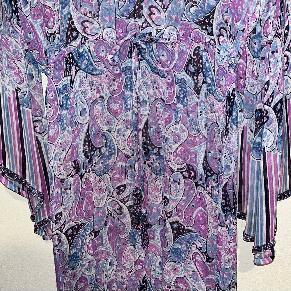 Calypso St. Barth 100% Silk Sheer Bead Boho Y2K Paisley Kimono Maxi Dress SZ 1 - Picture 6 of 15